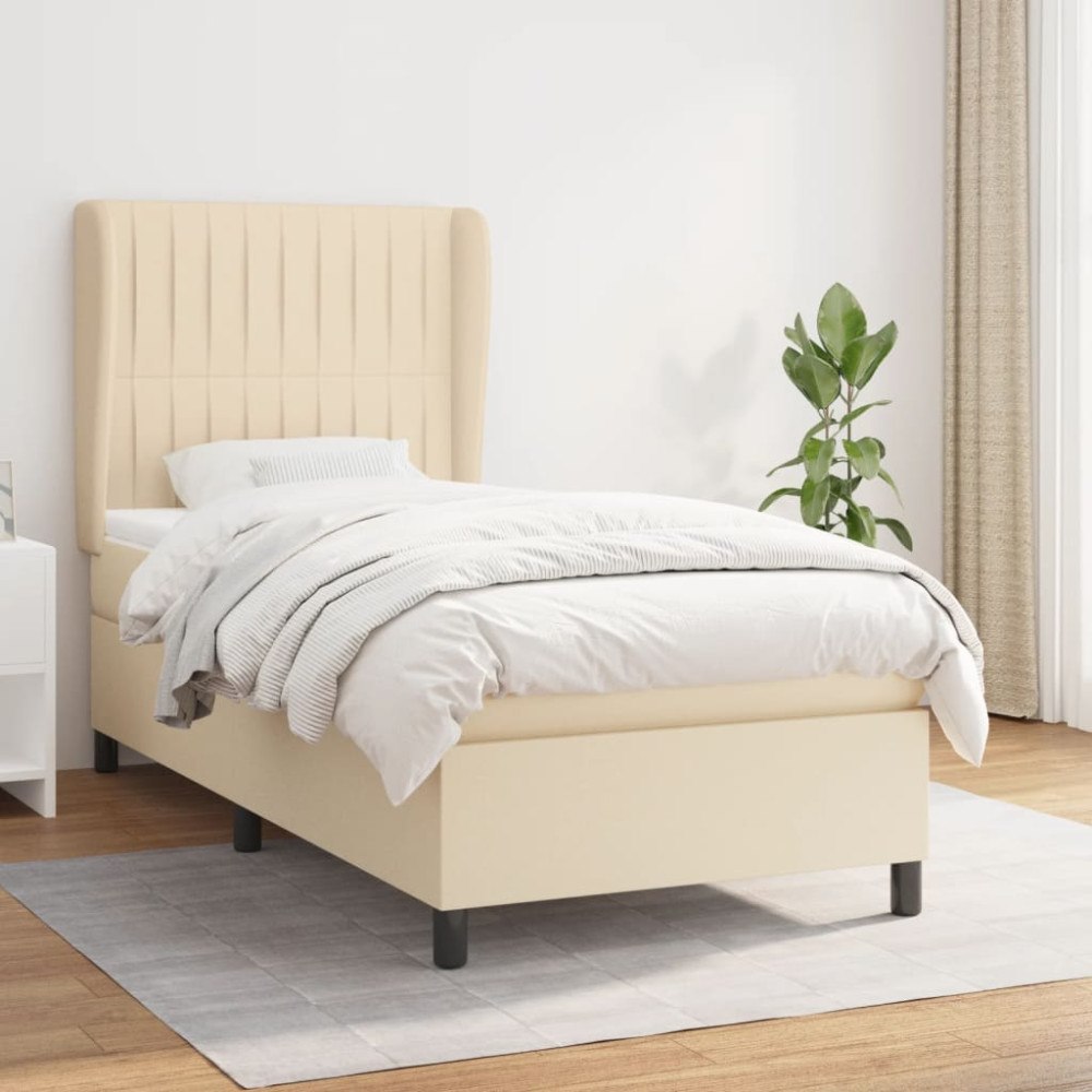 vidaXL Ramsäng med madrass gräddvit 90x190 cm tyg