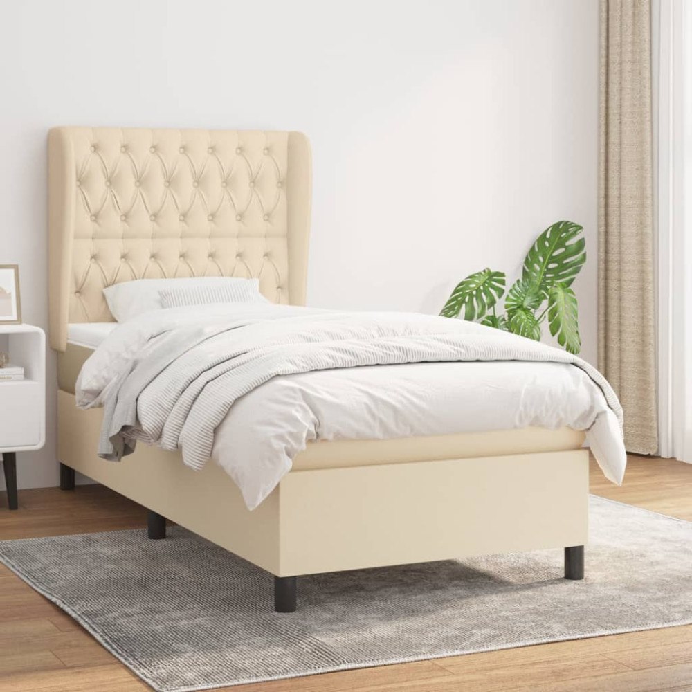 vidaXL Ramsäng med madrass gräddvit 100x200 cm tyg