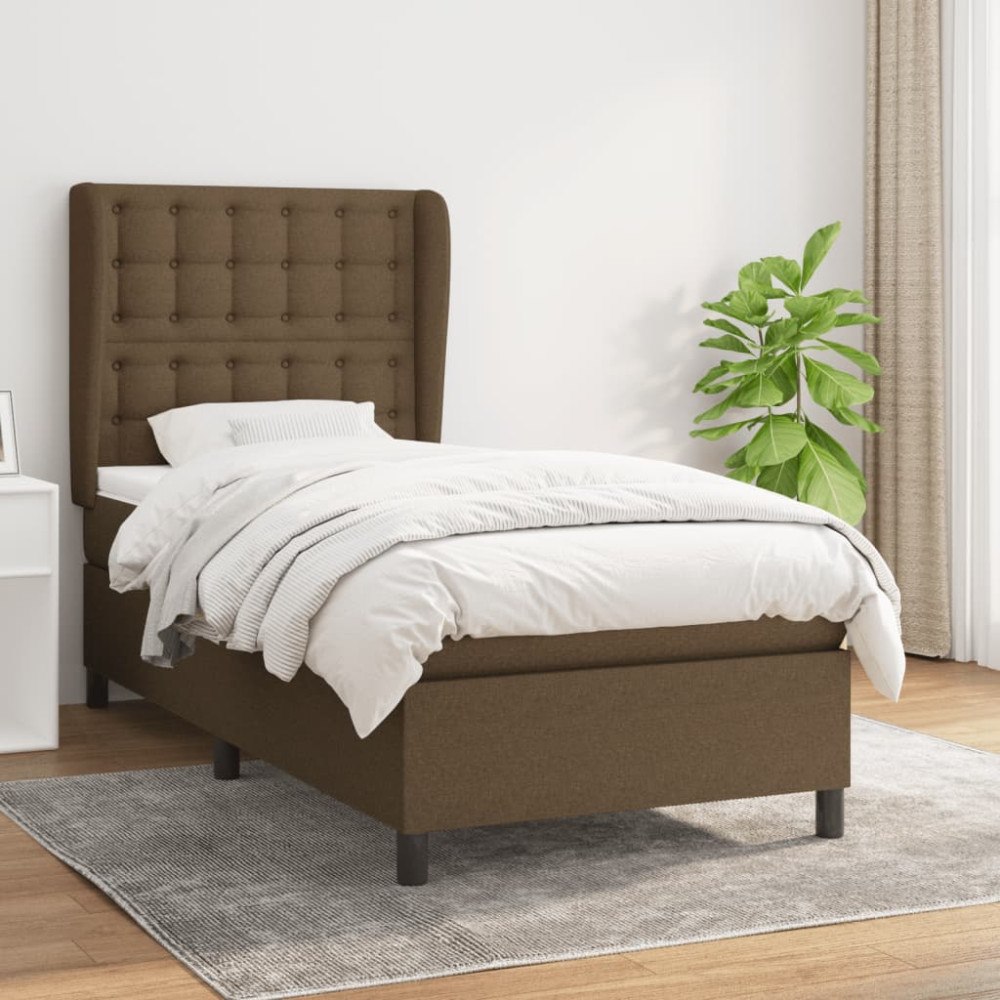 vidaXL Ramsäng med madrass mörkbrun 90x190 cm tyg