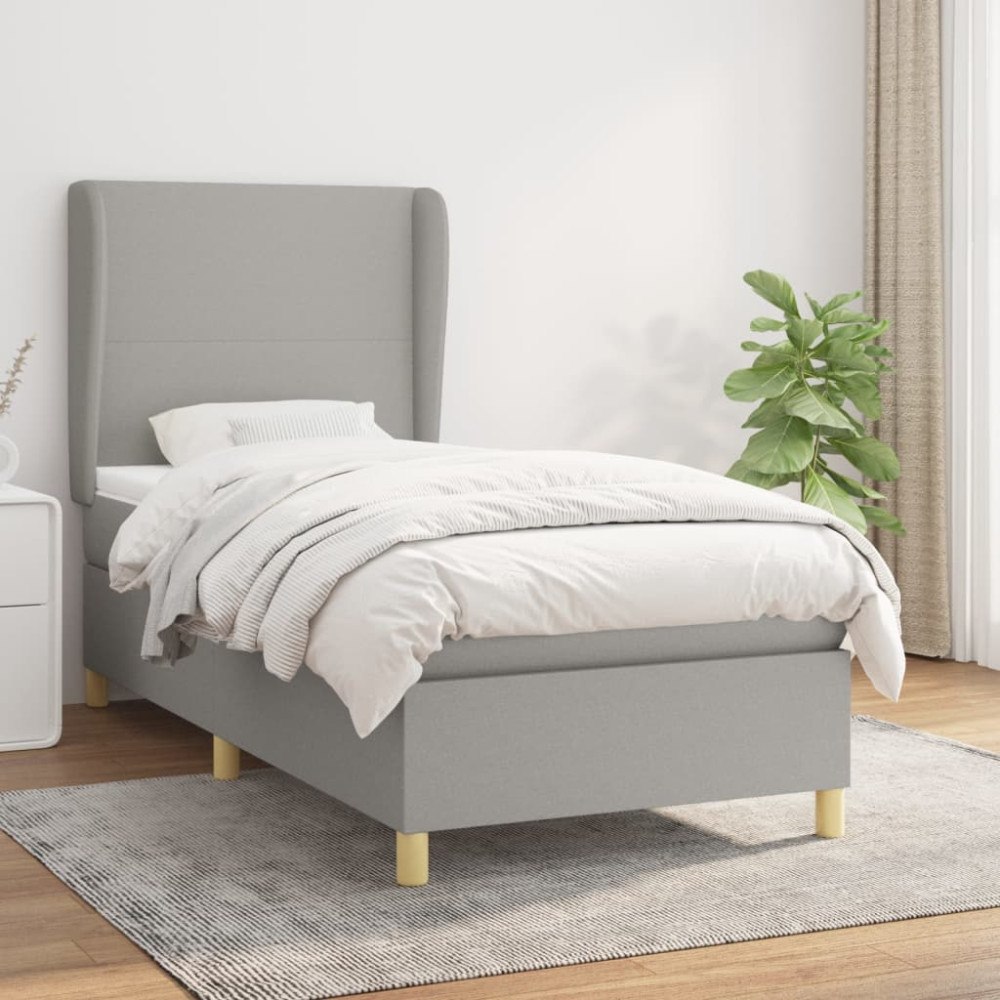vidaXL Ramsäng med madrass ljusgrå 90x190 cm tyg