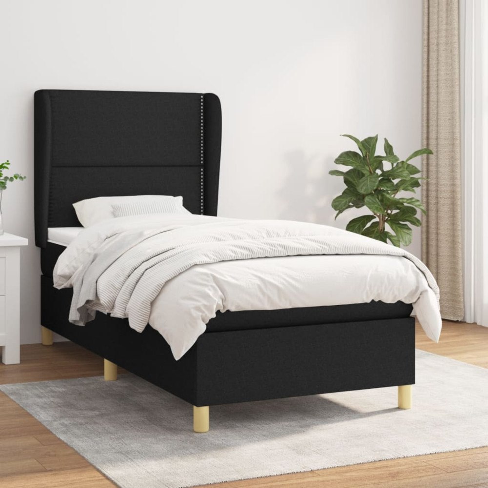 vidaXL Ramsäng med madrass svart 90x190 cm tyg