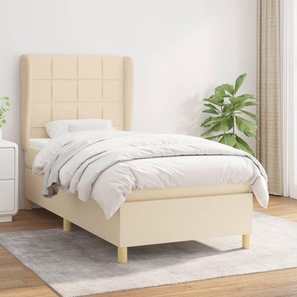 vidaXL Ramsäng med madrass gräddvit 90x190 cm tyg