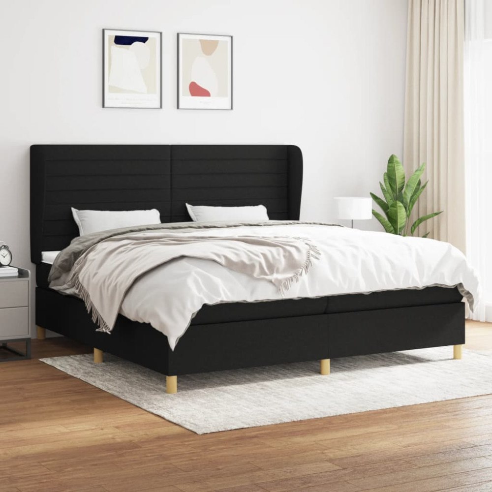 vidaXL Ramsäng med madrass svart 200x200 cm tyg