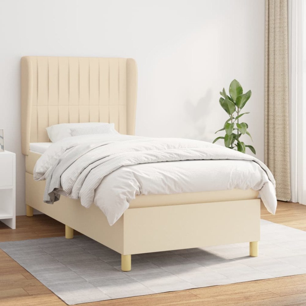 vidaXL Ramsäng med madrass gräddvit 90x190 cm tyg