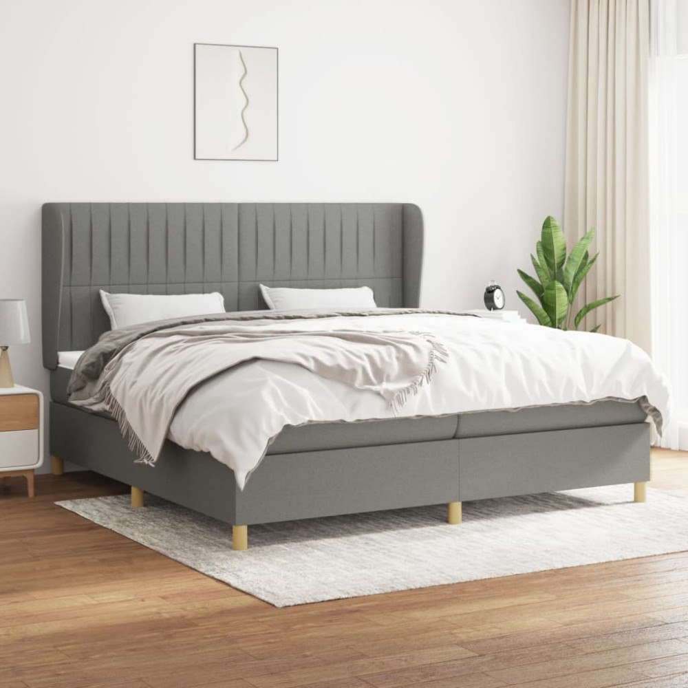 vidaXL Ramsäng med madrass mörkgrå 200x200 cm tyg