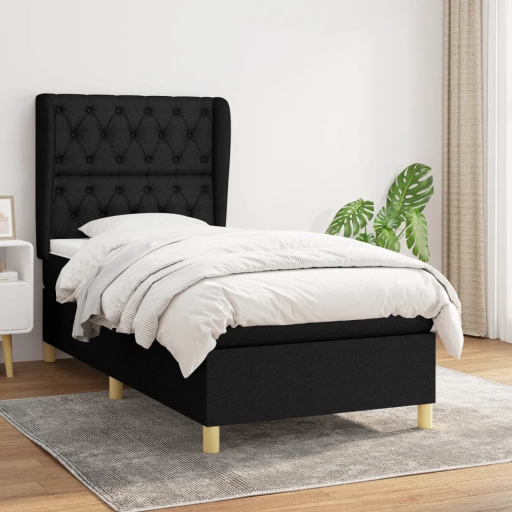 vidaXL Ramsäng med madrass svart 80x200 cm tyg