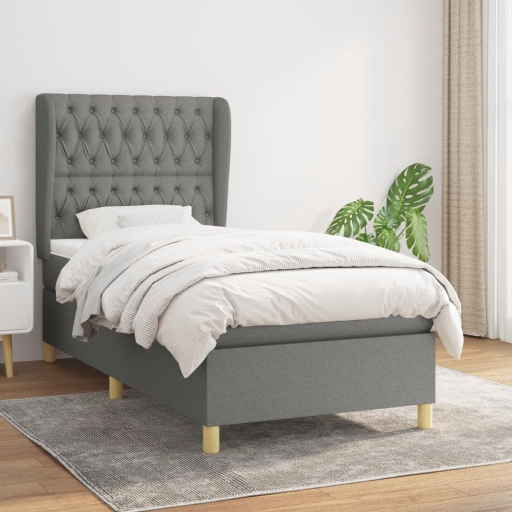 vidaXL Ramsäng med madrass mörkgrå 100x200 cm tyg