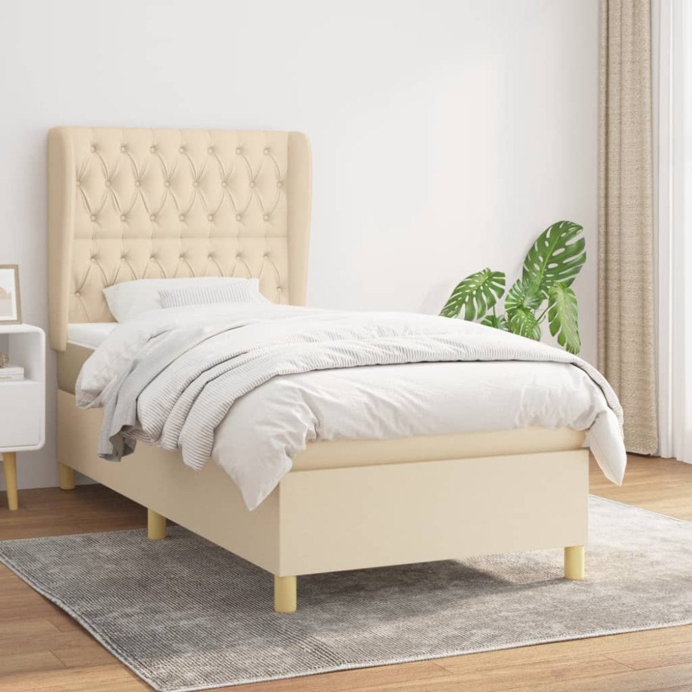 vidaXL Ramsäng med madrass gräddvit 100x200 cm tyg