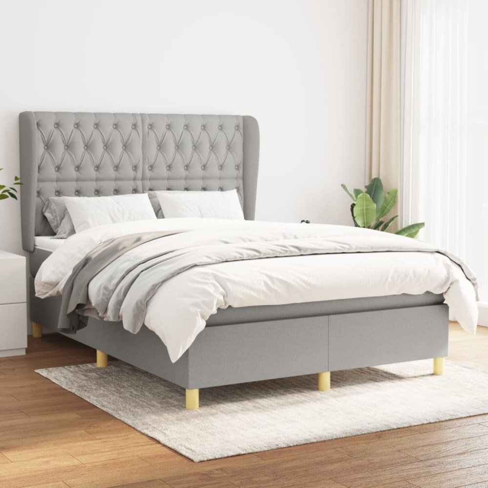 vidaXL Ramsäng med madrass ljusgrå 140x190 cm tyg