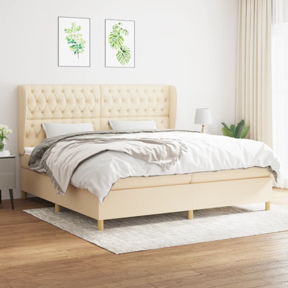 vidaXL Ramsäng med madrass gräddvit 200x200 cm tyg