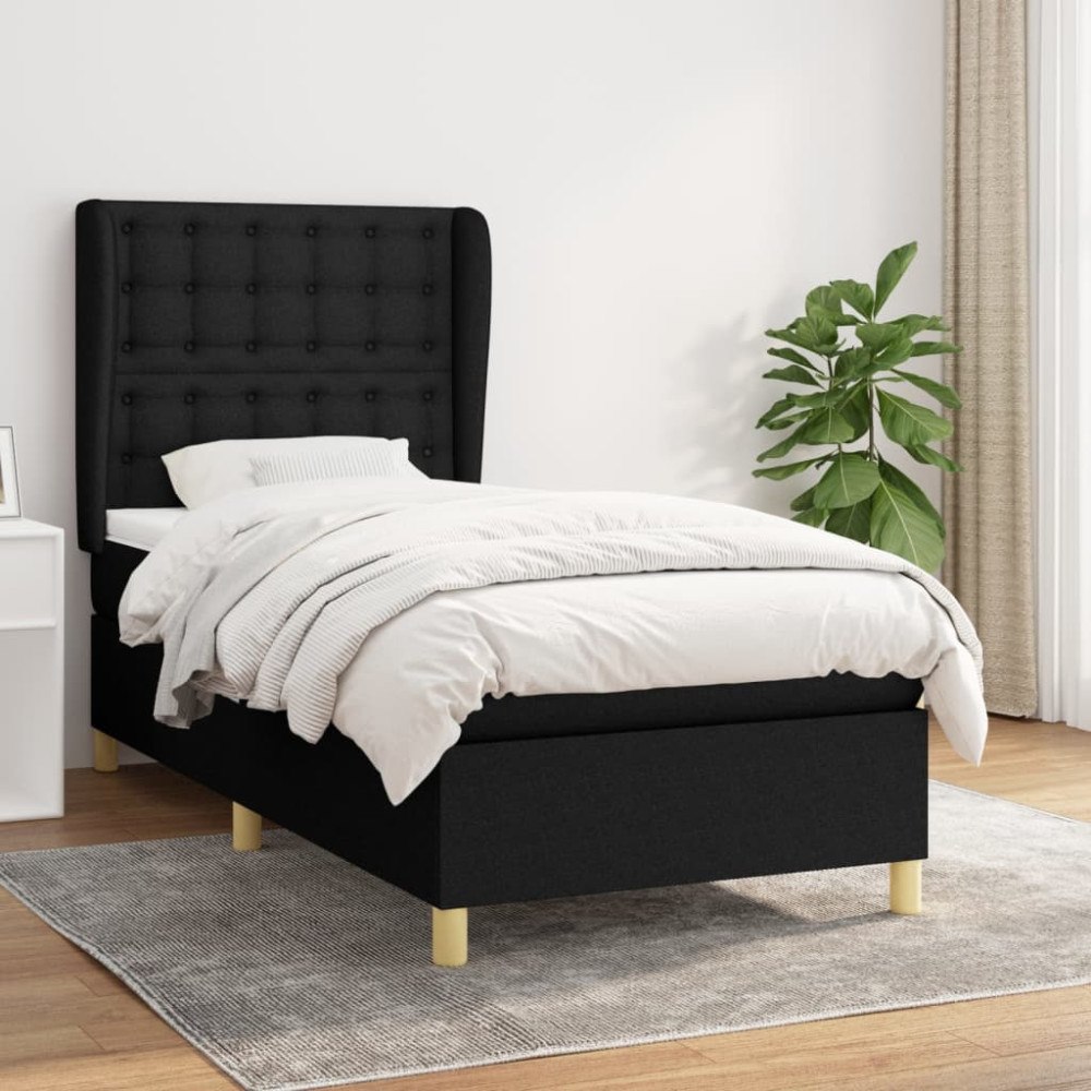 vidaXL Ramsäng med madrass svart 90x190 cm tyg