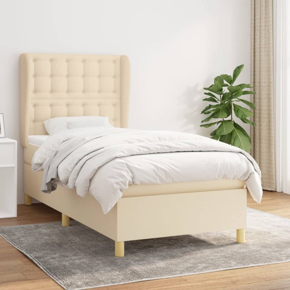 vidaXL Ramsäng med madrass gräddvit 90x200 cm tyg