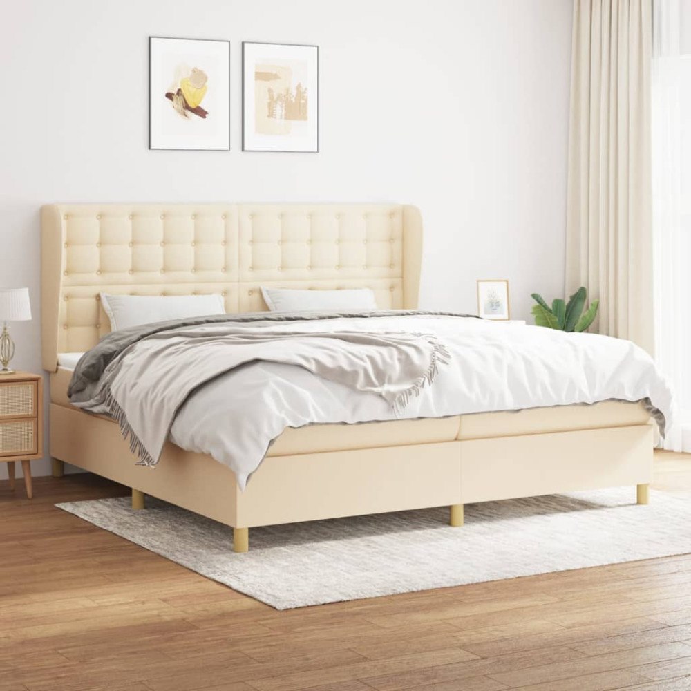 vidaXL Ramsäng med madrass gräddvit 200x200 cm tyg