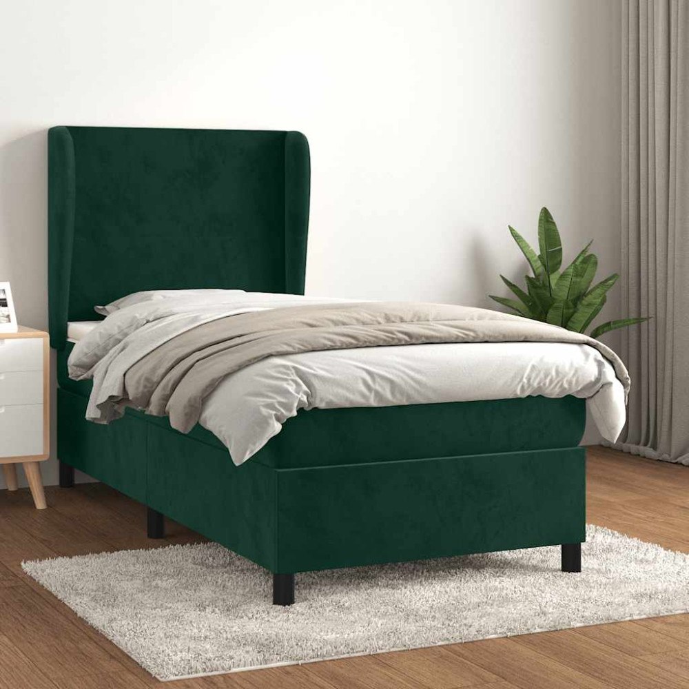 vidaXL Ramsäng med madrass mörkgrön 100x200 cm sammet