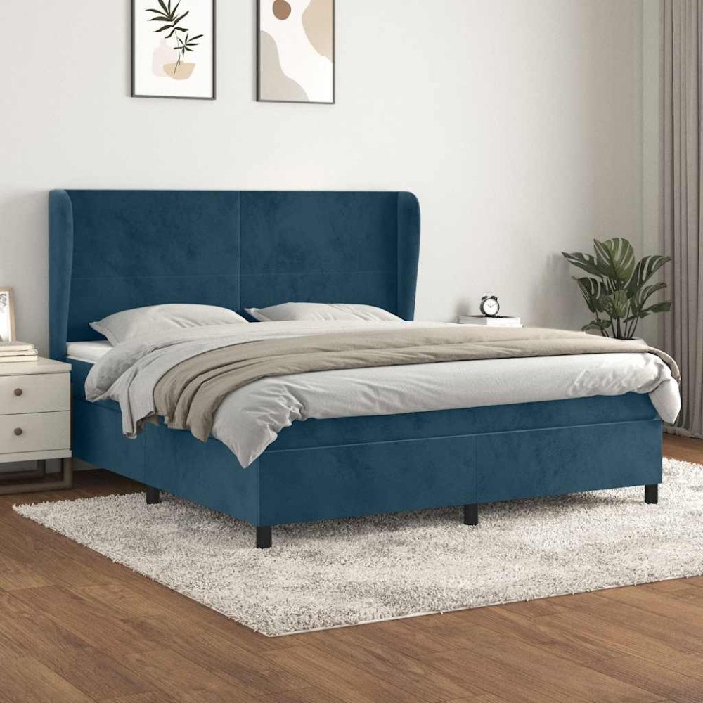 vidaXL Ramsäng med madrass mörkblå 160x200 cm sammet