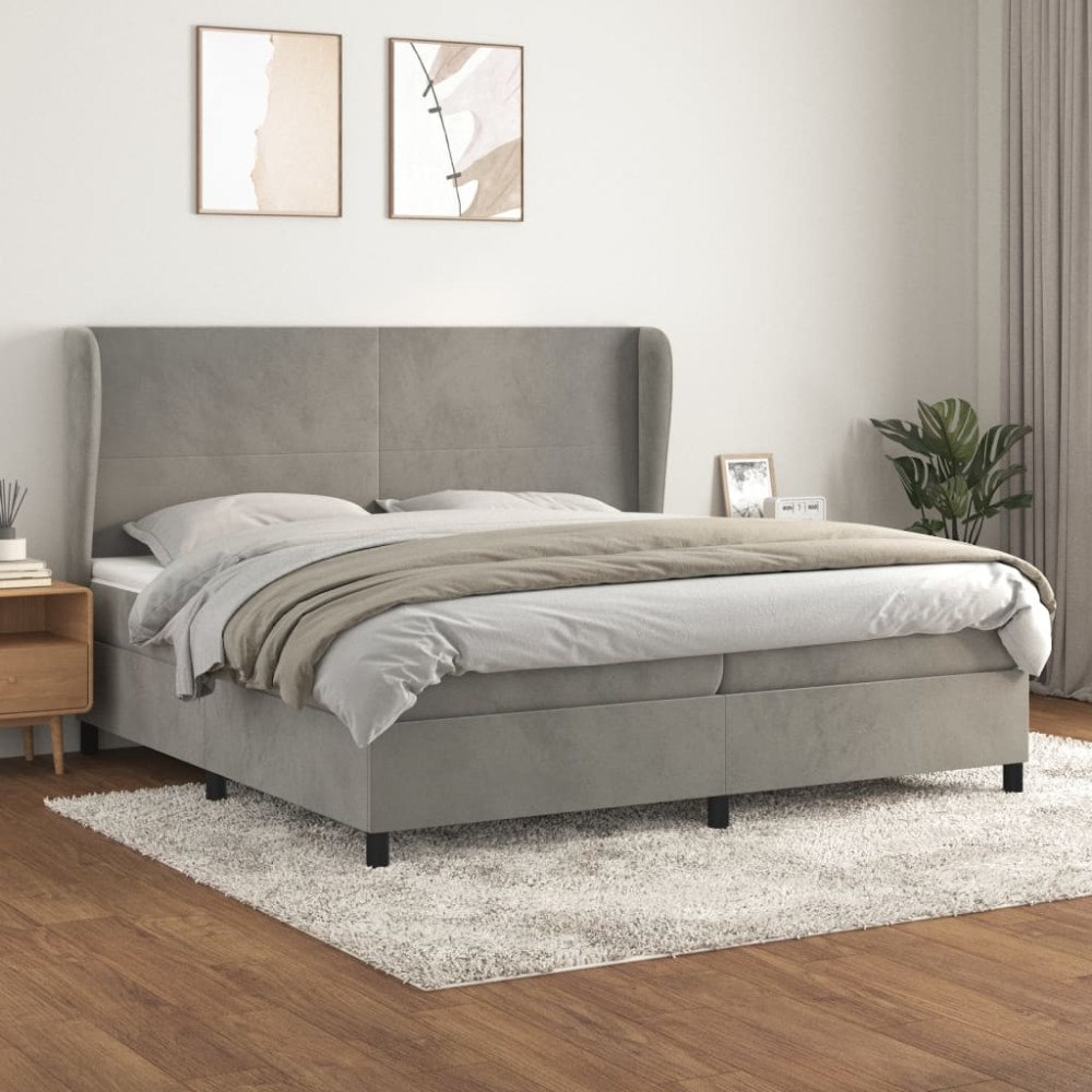 vidaXL Ramsäng med madrass ljusgrå 200x200 cm sammet
