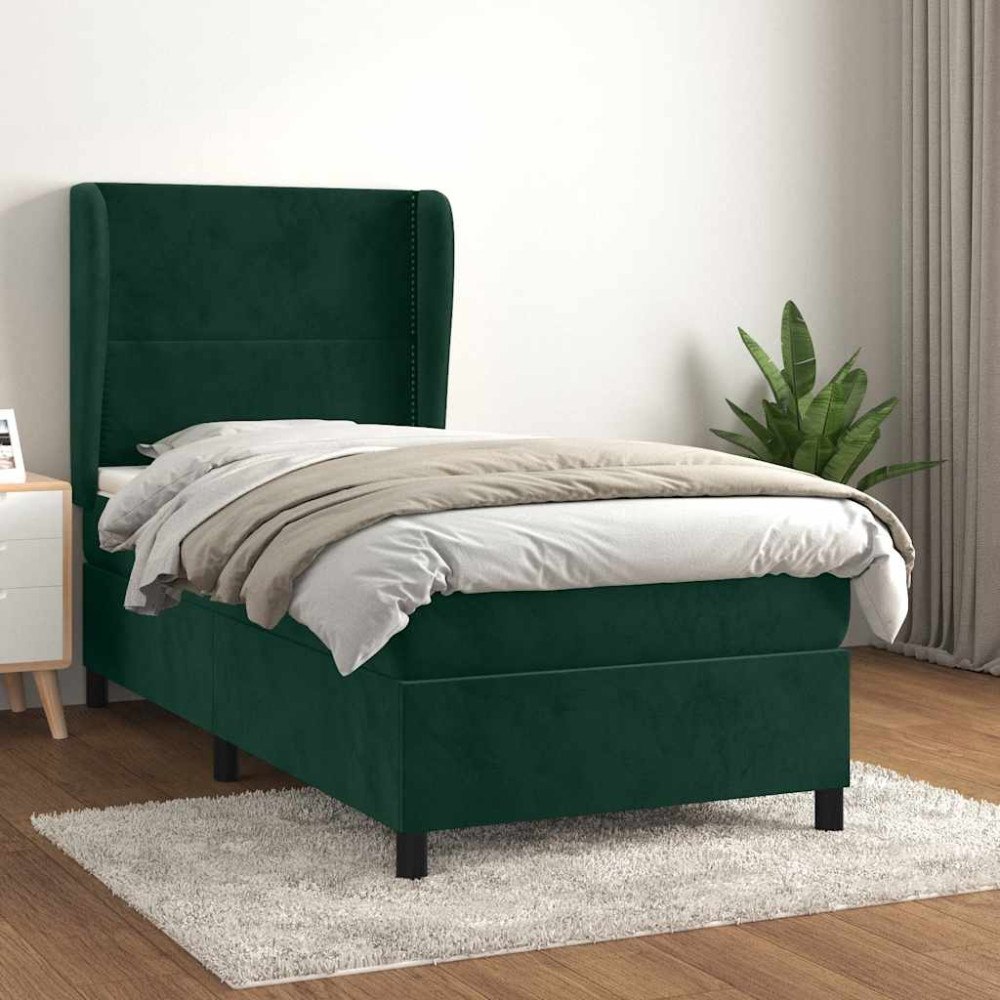 vidaXL Ramsäng med madrass mörkgrön 100x200 cm sammet