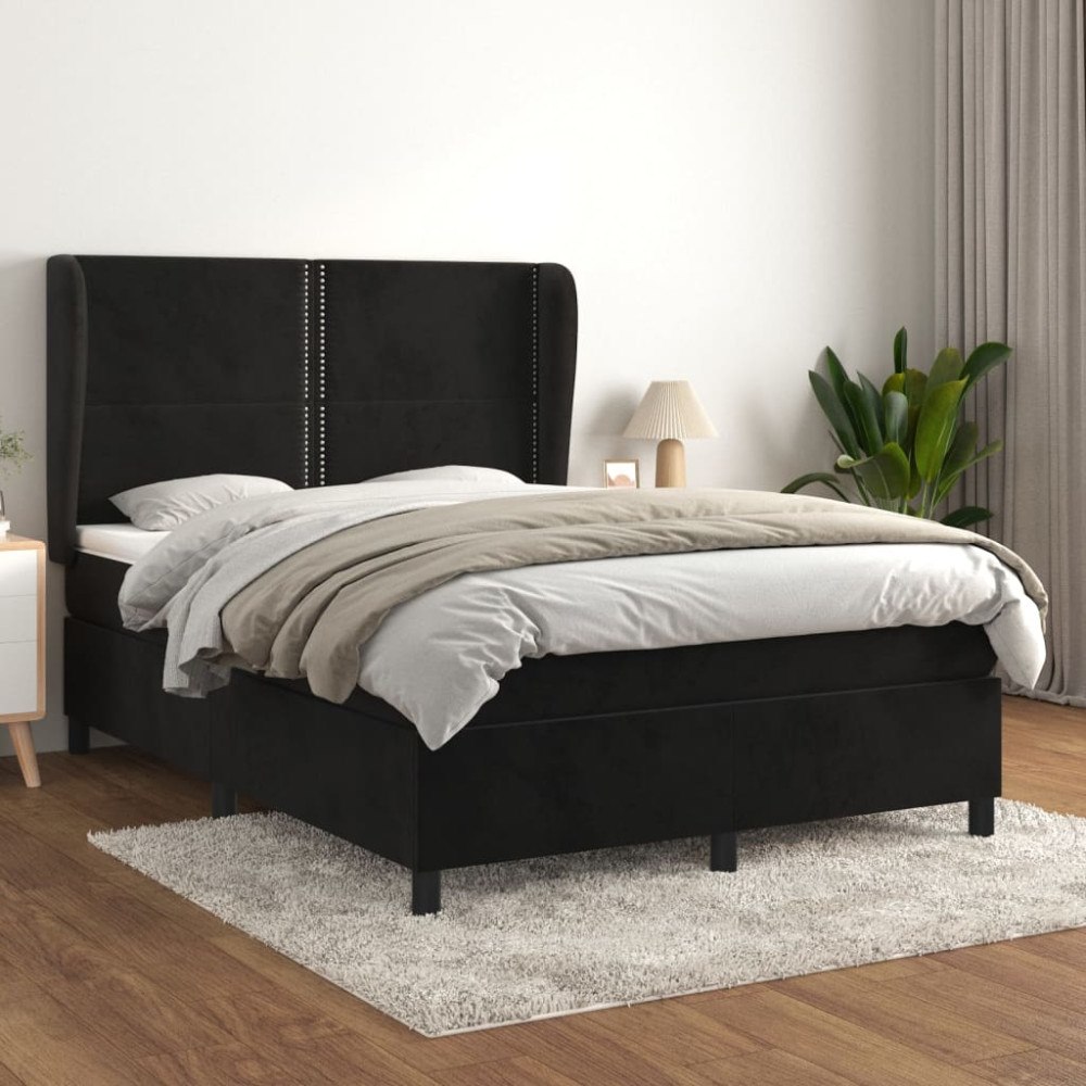 vidaXL Ramsäng med madrass svart 140x190 cm sammet