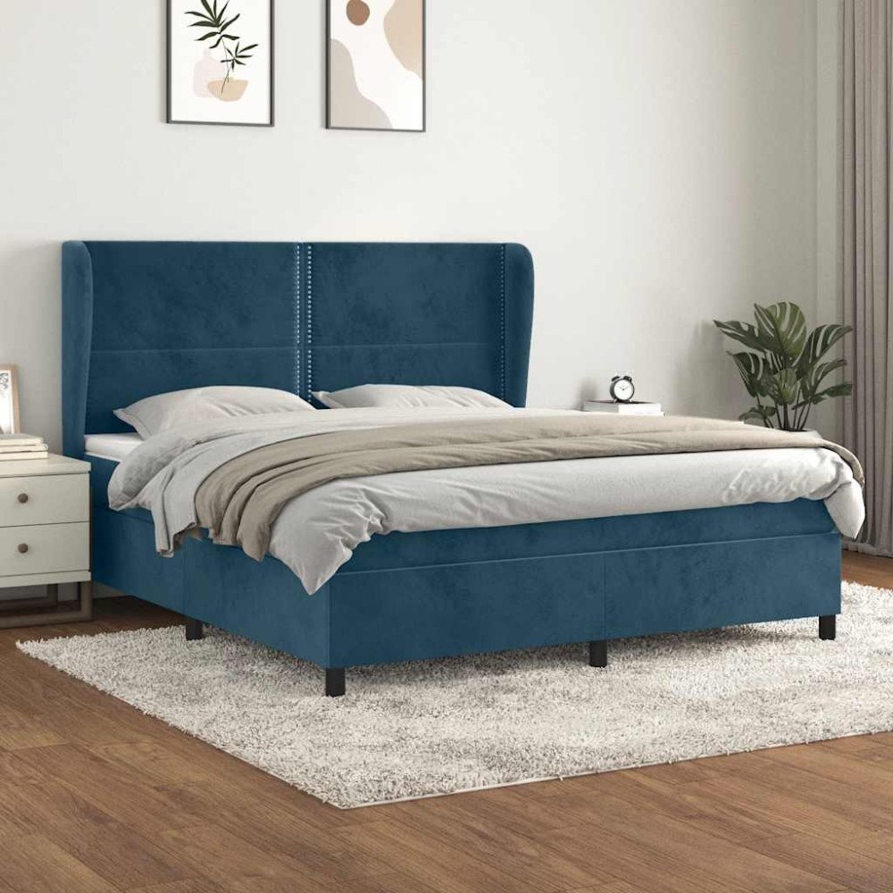 vidaXL Ramsäng med madrass mörkblå 160x200 cm sammet