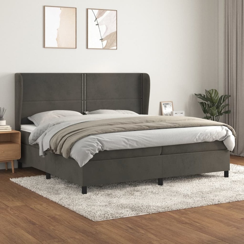 vidaXL Ramsäng med madrass mörkgrå 200x200 cm sammet