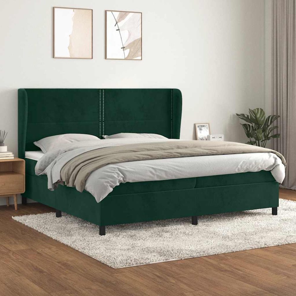 vidaXL Ramsäng med madrass mörkgrön 200x200 cm sammet