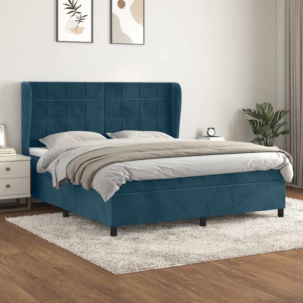 vidaXL Ramsäng med madrass mörkblå 160x200 cm sammet