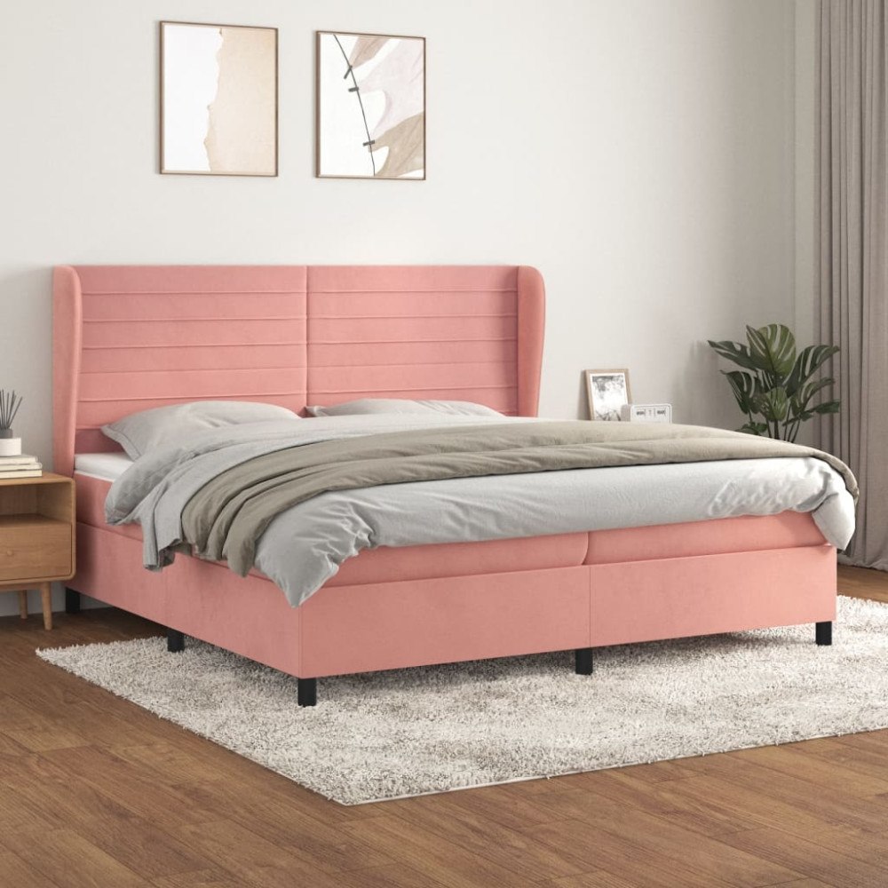 vidaXL Ramsäng med madrass rosa 200x200 cm sammet