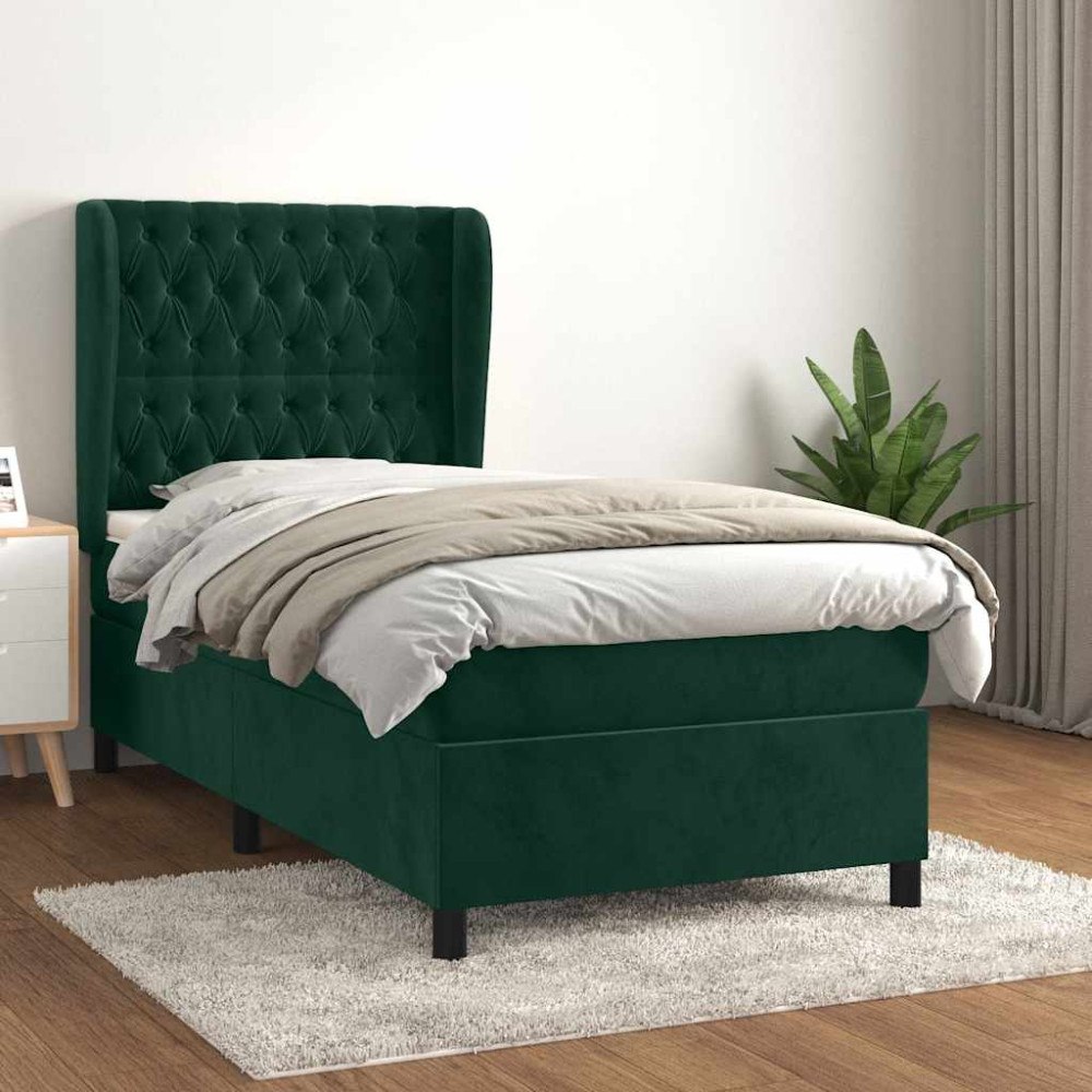 vidaXL Ramsäng med madrass mörkgrön 100x200 cm sammet