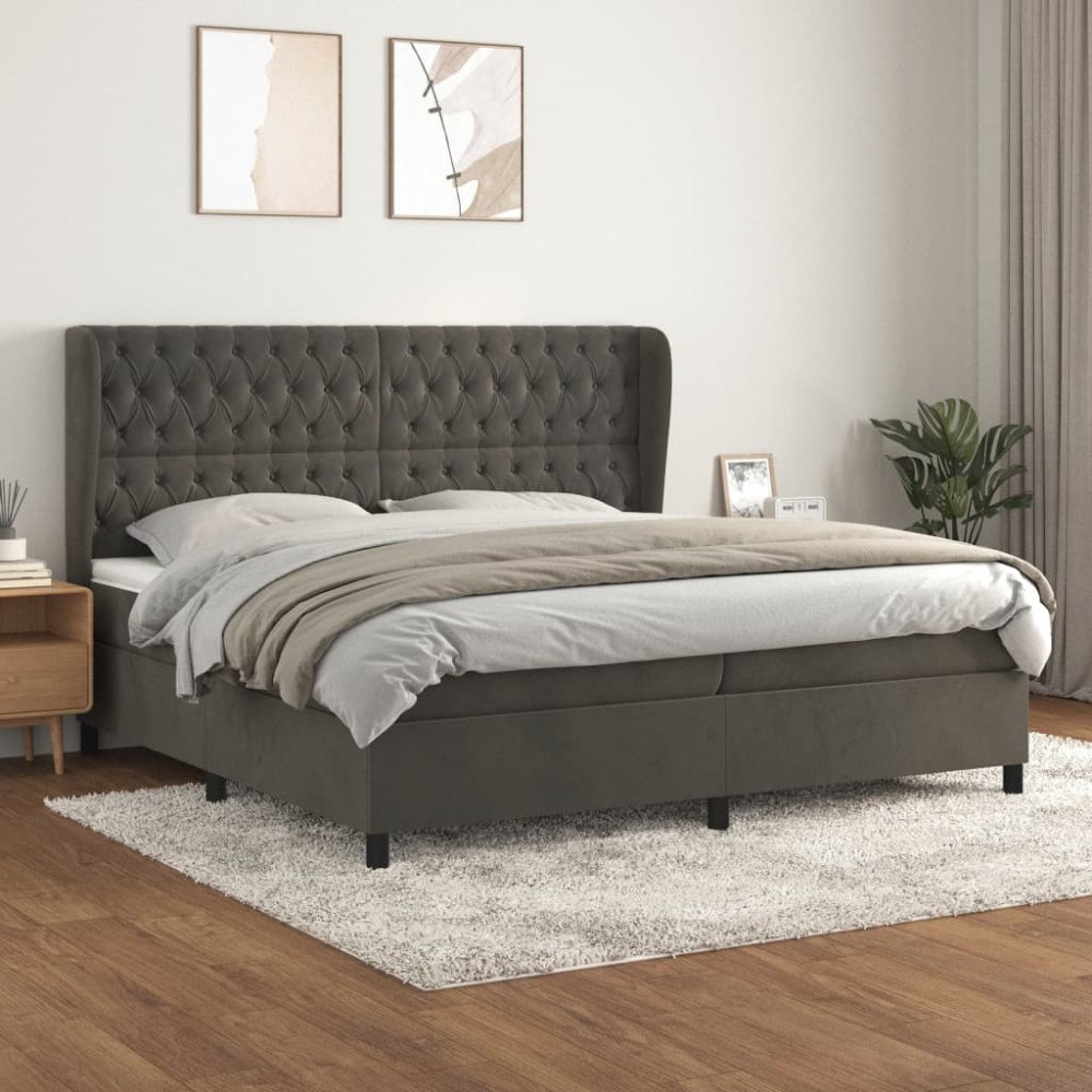 vidaXL Ramsäng med madrass mörkgrå 200x200 cm sammet