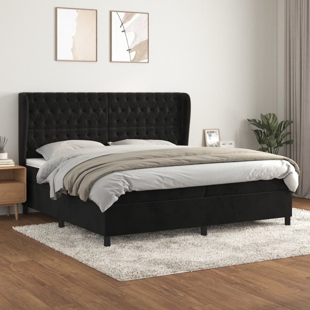 vidaXL Ramsäng med madrass svart 200x200 cm sammet