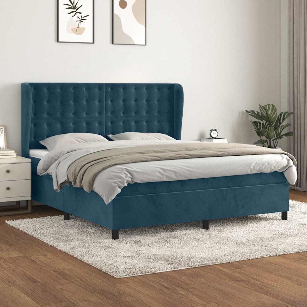 vidaXL Ramsäng med madrass mörkblå 160x200 cm sammet