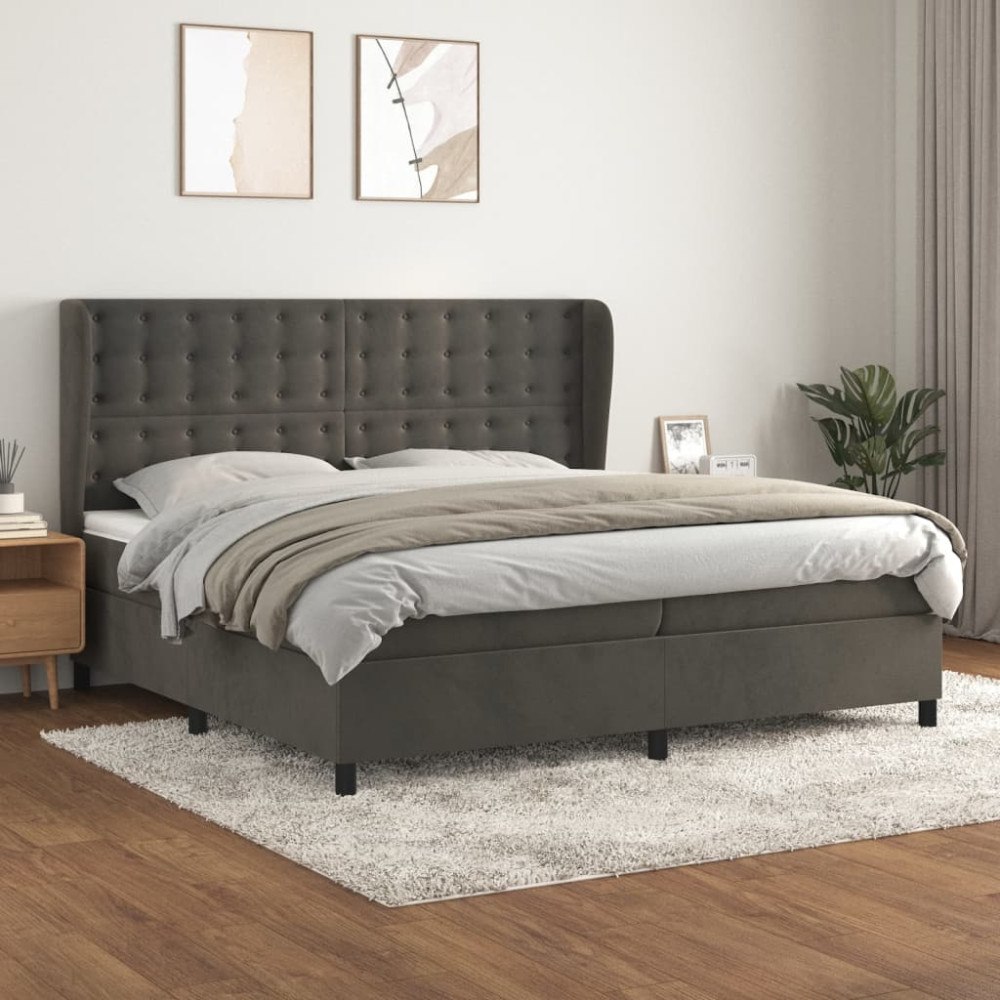 vidaXL Ramsäng med madrass mörkgrå 200x200 cm sammet