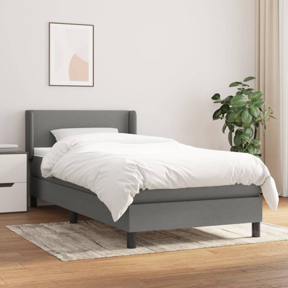 vidaXL Ramsäng med madrass mörkgrå 90x200 cm tyg