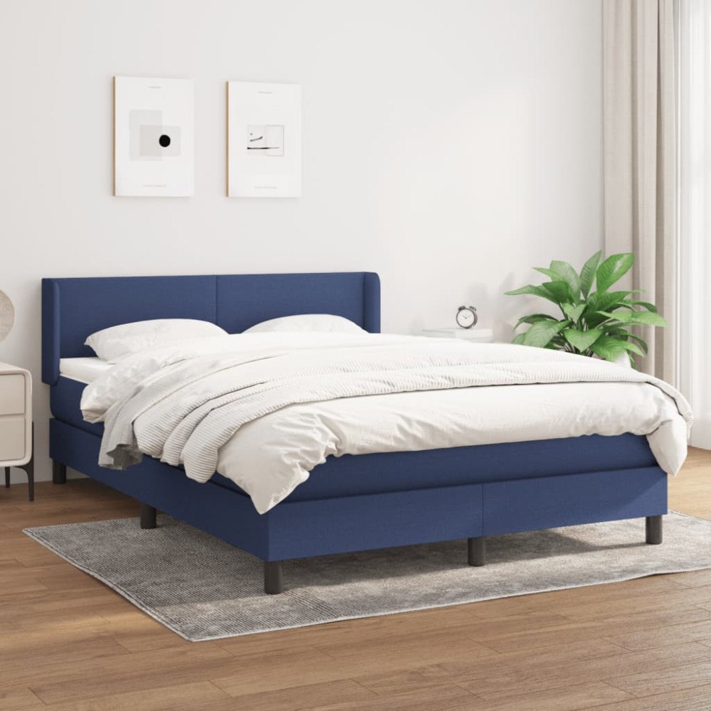 vidaXL Ramsäng med madrass blå 140x200 cm tyg