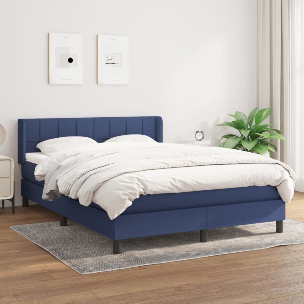 vidaXL Ramsäng med madrass blå 140x200 cm tyg