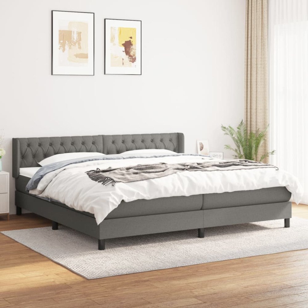vidaXL Ramsäng med madrass mörkgrå 200x200 cm tyg