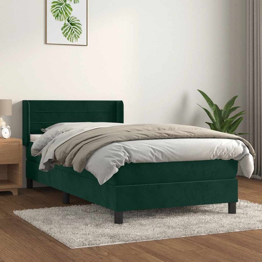 vidaXL Ramsäng med madrass mörkgrön 90x200 cm sammet