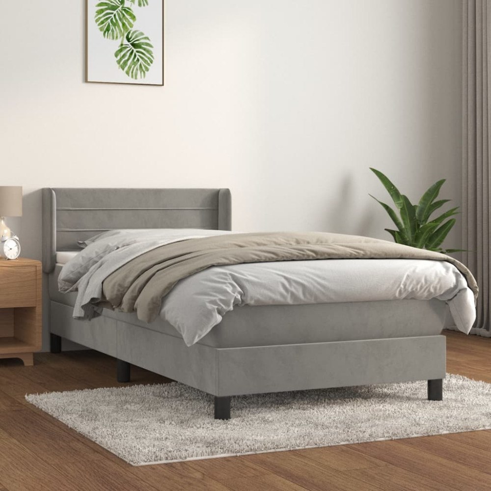 vidaXL Ramsäng med madrass ljusgrå 100x200 cm sammet