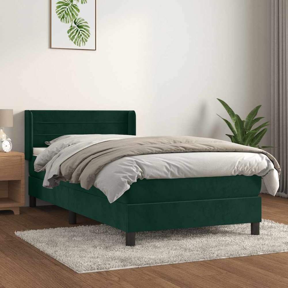 vidaXL Ramsäng med madrass mörkgrön 100x200 cm sammet
