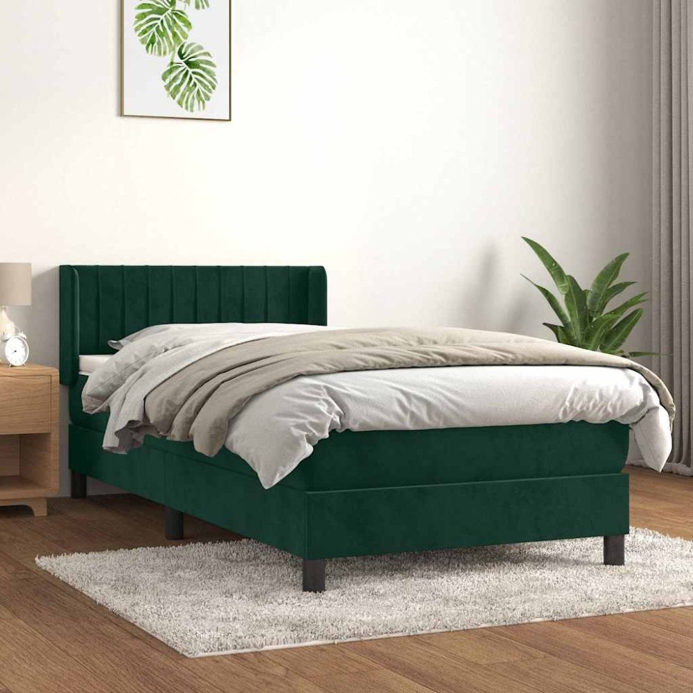 vidaXL Ramsäng med madrass mörkgrön 100x200 cm sammet