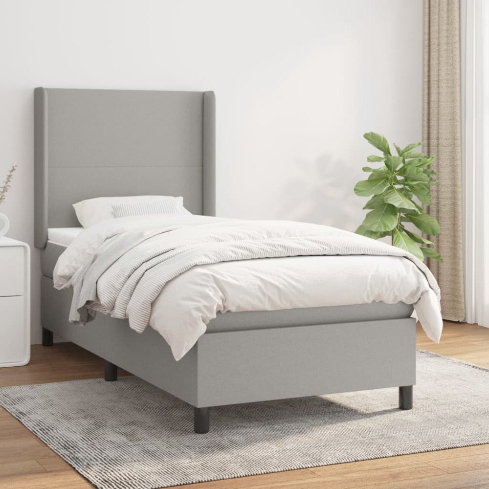 vidaXL Ramsäng med madrass ljusgrå 90x190 cm tyg