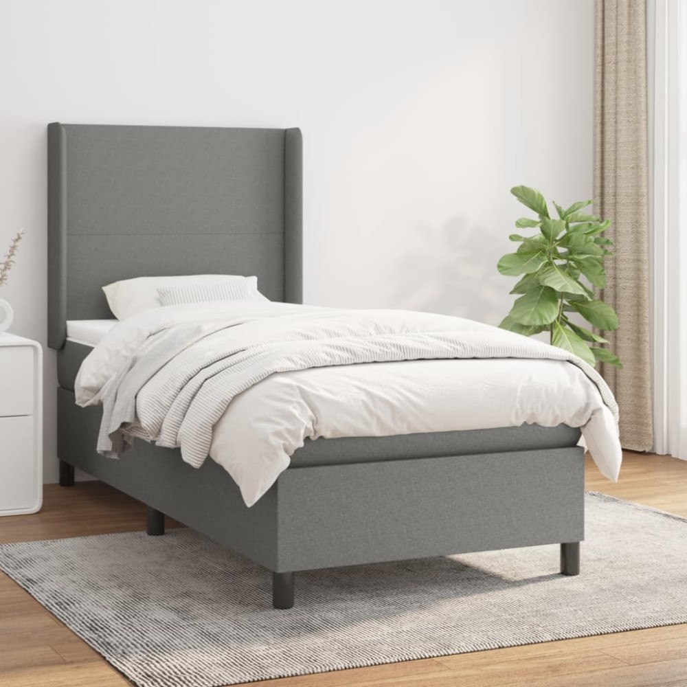 vidaXL Ramsäng med madrass mörkgrå 90x190 cm tyg