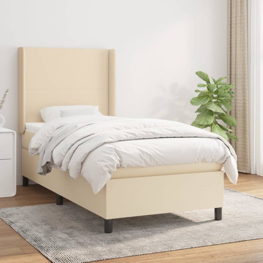 vidaXL Ramsäng med madrass gräddvit 90x200 cm tyg
