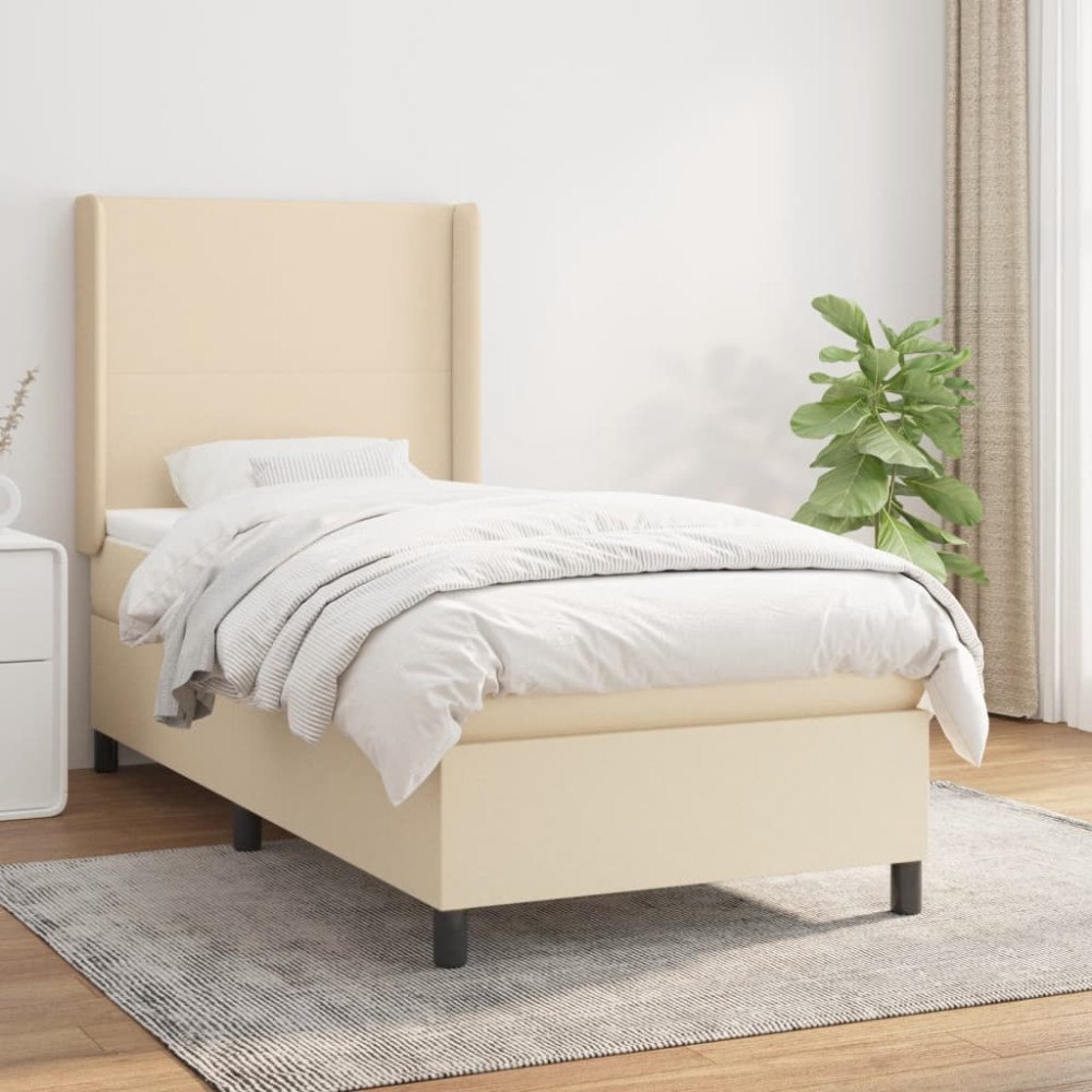 vidaXL Ramsäng med madrass gräddvit 100x200 cm tyg