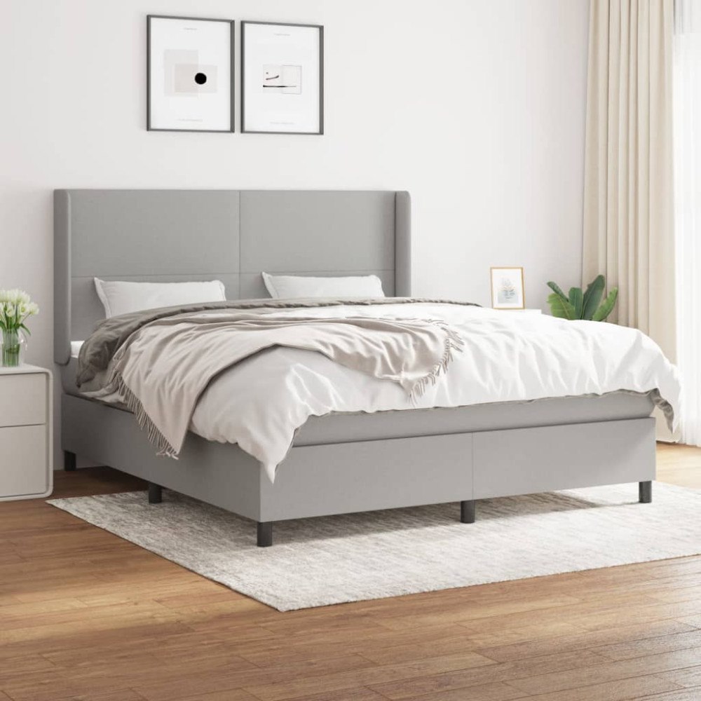vidaXL Ramsäng med madrass ljusgrå 180x200 cm tyg
