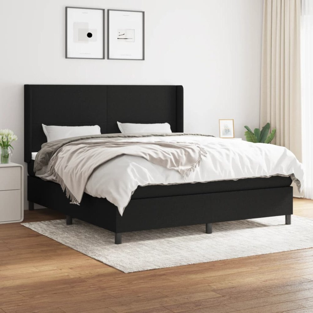 vidaXL Ramsäng med madrass svart 180x200 cm tyg