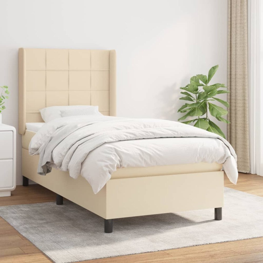 vidaXL Ramsäng med madrass gräddvit 90x200 cm tyg