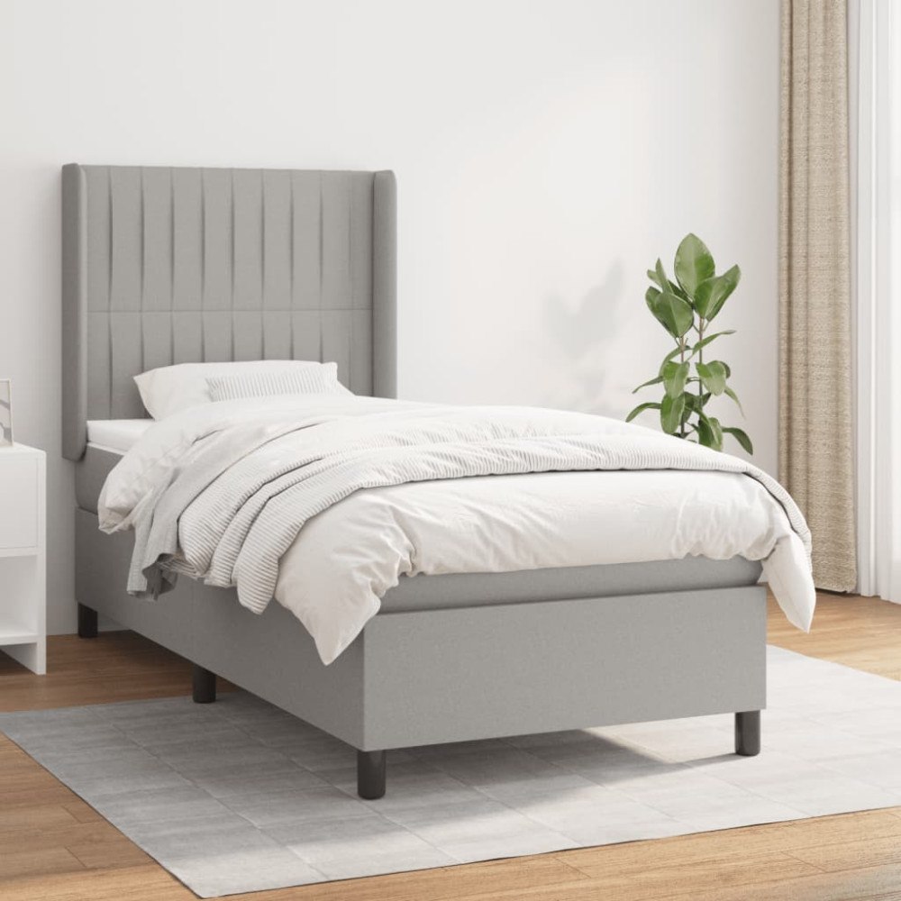vidaXL Ramsäng med madrass ljusgrå 90x190 cm tyg
