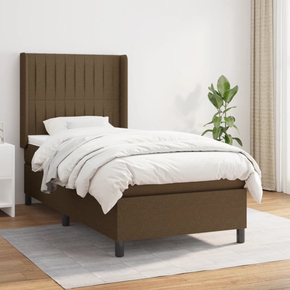 vidaXL Ramsäng med madrass mörkbrun 90x190 cm tyg