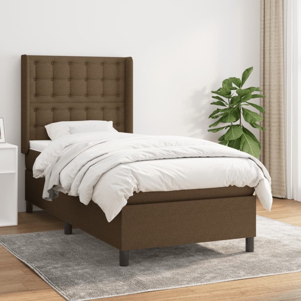 vidaXL Ramsäng med madrass mörkbrun 90x190 cm tyg